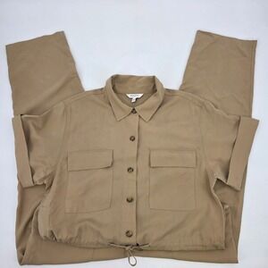 BANANA REPUBLIC UTILITY JUMPSUIT WOMENS LARGE TAN UTILITY BUTTON DRAWSTRING NEW!